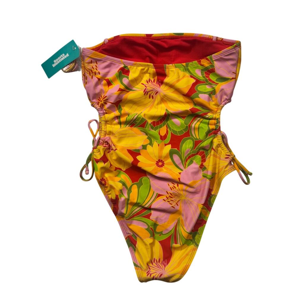 Retro Strapless Floral One Piece Swimsuit Women’s Large NWT 70s Bandeau Dopamine - Picture 2 of 16